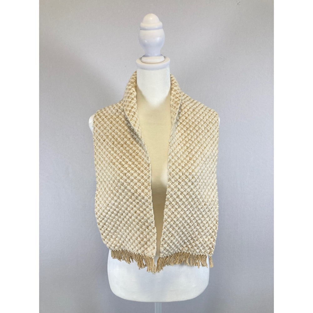 Artisan Boho Ruth Krebs Womens Vintage 80s Hand Woven Popcorn Fringe‎ Shawl Wrap